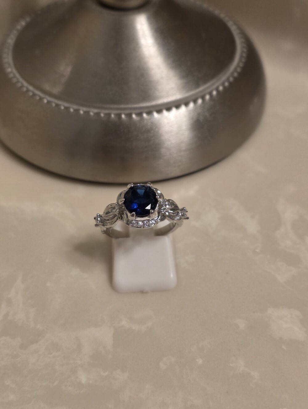Silver CZ and Sapphire Ring Size 6